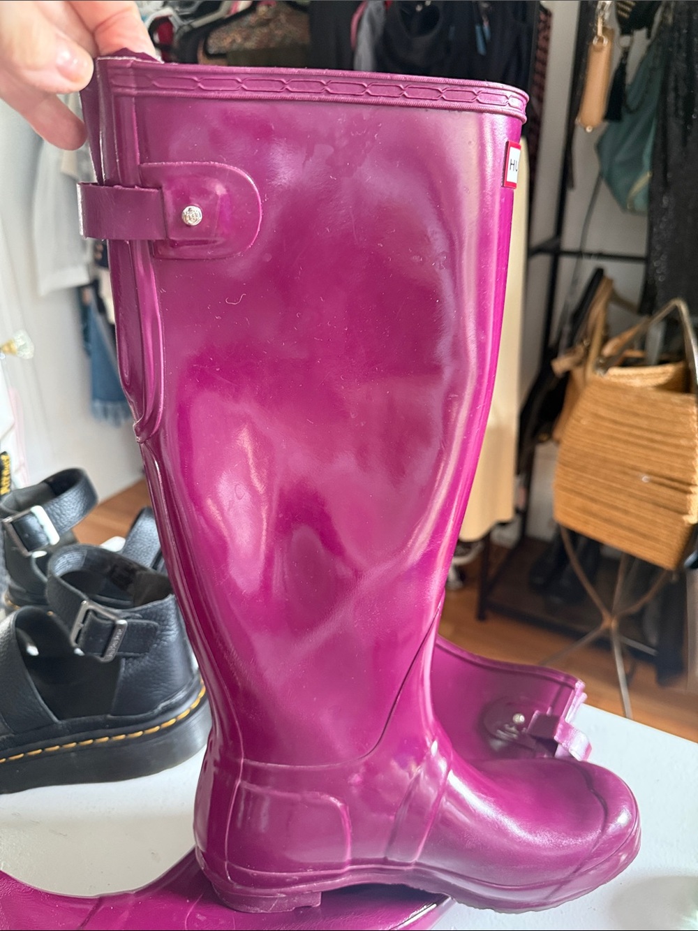 Hunter Tall Glossy Berry Rain Boots